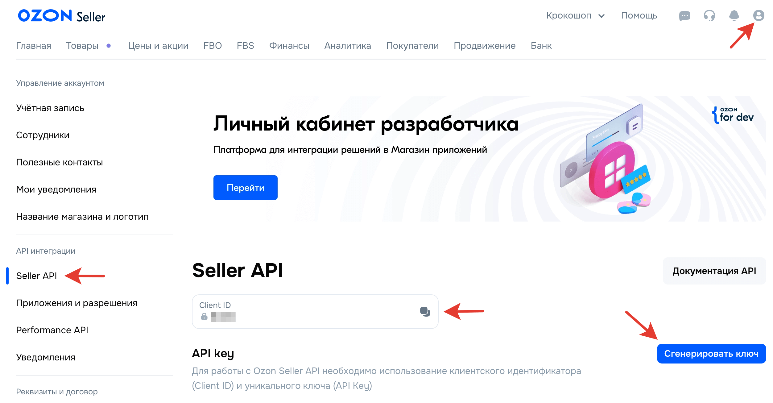 API ключ Озон