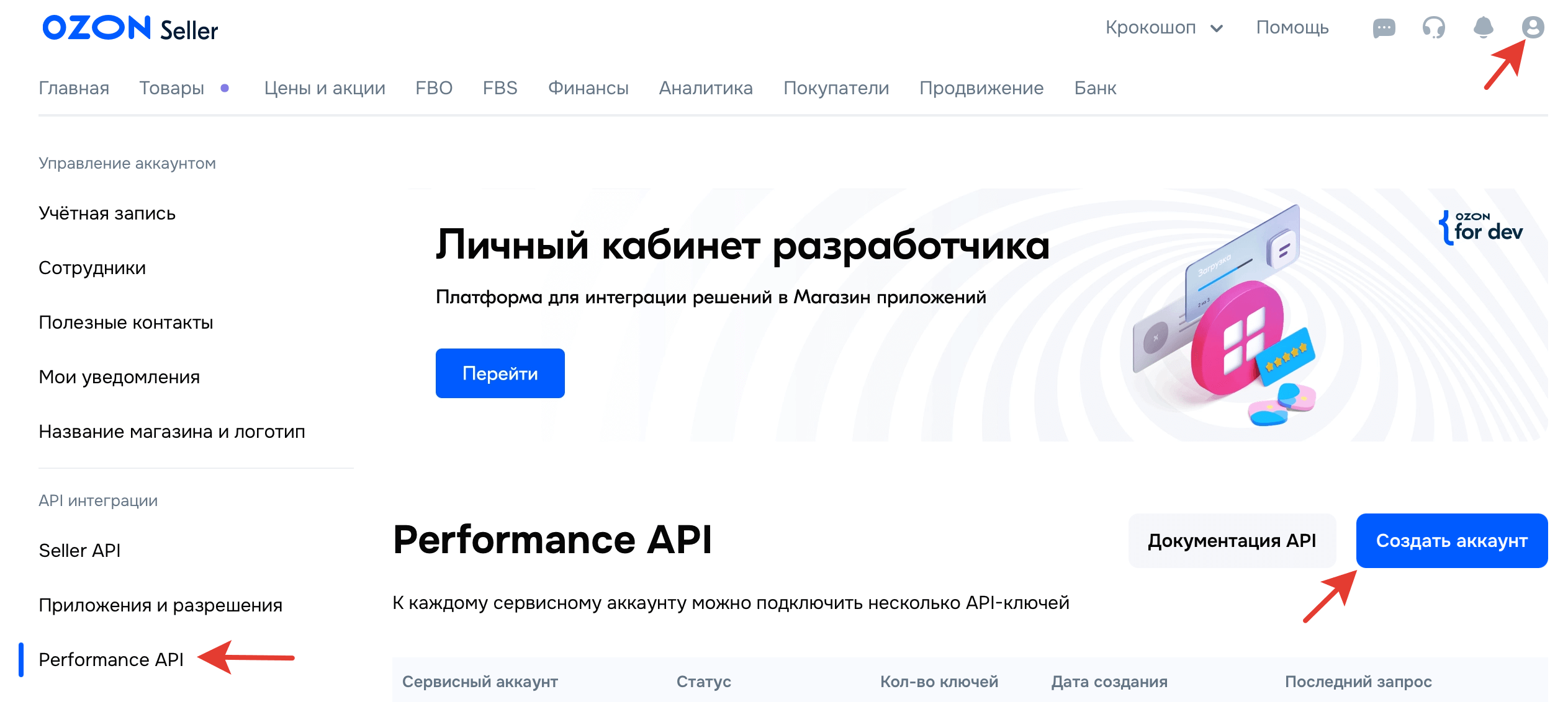 API ключ рекламы Озон